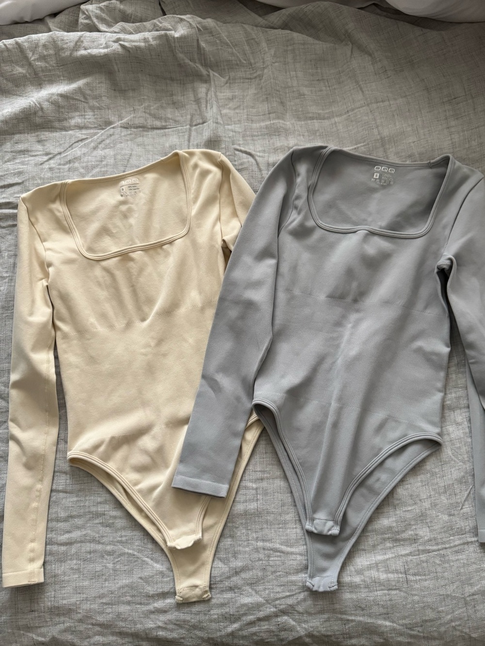 OQQ Square Neck Long Sleeve Bodysuit Set – Neutral Sculpting Basics (2 PCS)